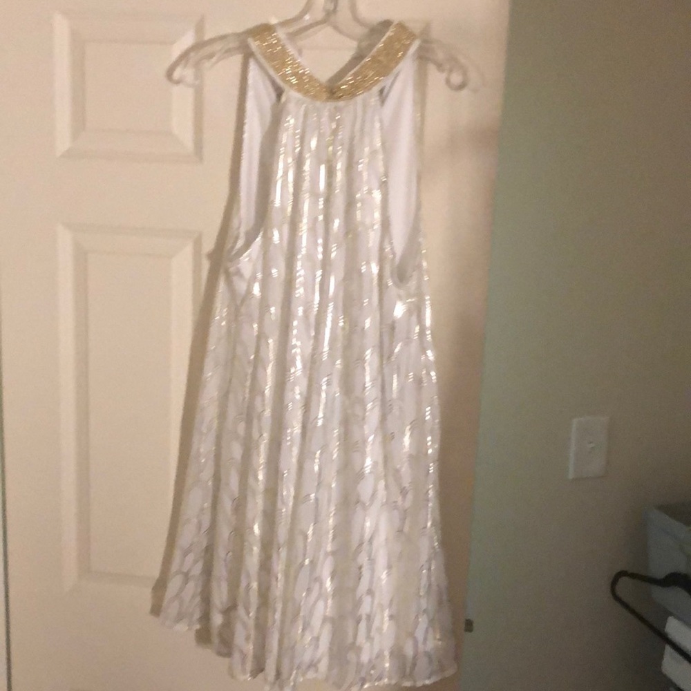 Gold and white Dress with Chain detail on Neck L